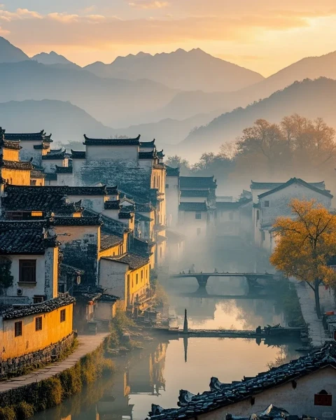 烟雨水墨韵，雾绕古徽州