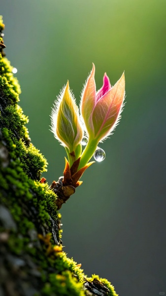 春光晨露古树新芽