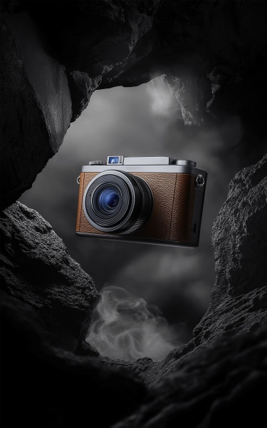 电器系列写实岩石背景相机展台产品展示图