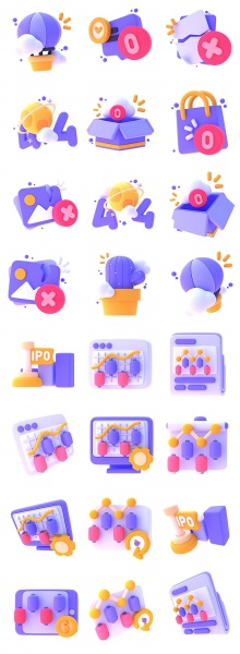 四组时尚3D立体互联网产品UI图标icon元素PNG格式素材