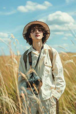 原野人像人物户外摄影图