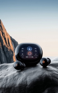 电器系列写实冰川岩石耳机展台产品展示图