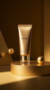 电商金色高级质感场景图美妆护肤品AI